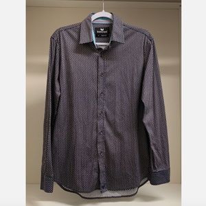 Buttercloth Men's LS Shirt - Navy Geometric Pattern - Size M Regular Fit